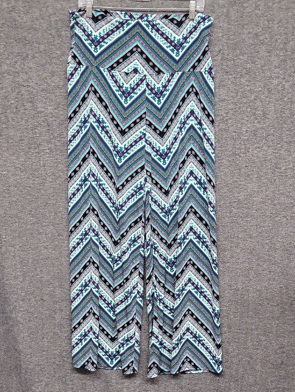 Chevron Print Wide Leg Palazzo Pants - Teal & Black